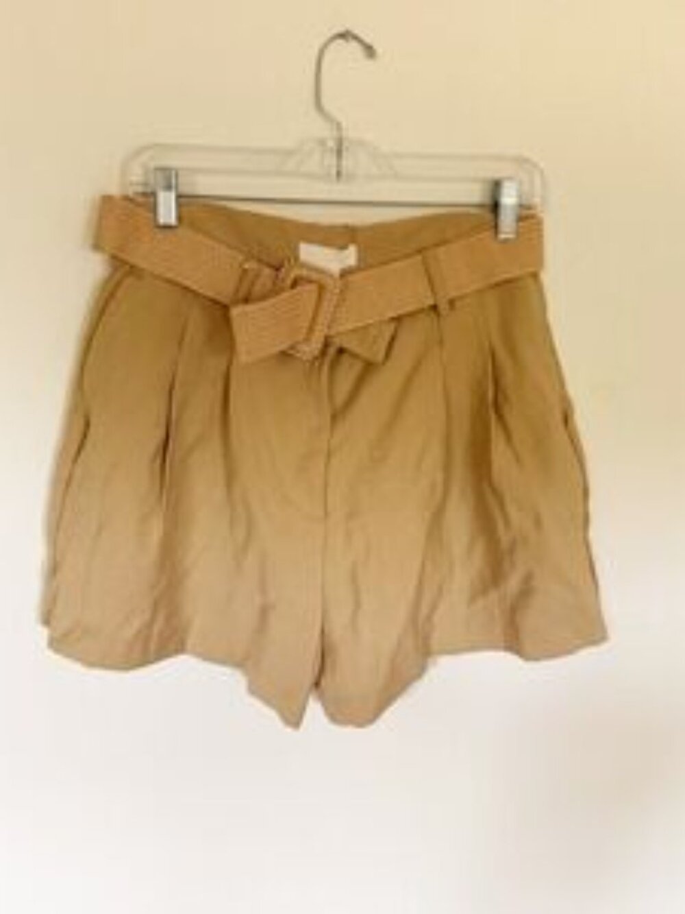 H&M Beige Pleated High Waist Shorts with Belt US 6